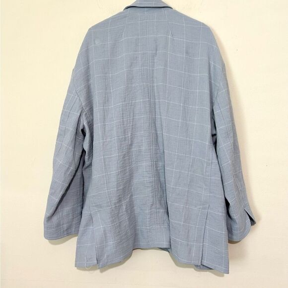 Madewell Sky Blue Window Pane Linen Cotton Blend Relaxed Larsen Blazer SIZE XL - Picture 7 of 11